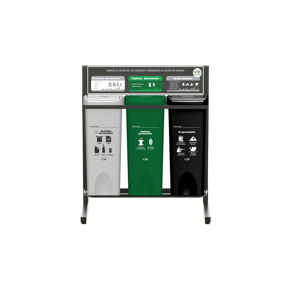 PUNTO ECOLOGICO 3 PUESTOS 53L RECICLABLE APROVECHABLE-ORGANICO APROVECHABLE-NO APROVECHABLE X1