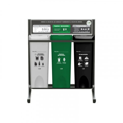 PUNTO ECOLOGICO 3 PUESTOS 53L RECICLABLE APROVECHABLE-ORGANICO APROVECHABLE-NO APROVECHABLE X1
