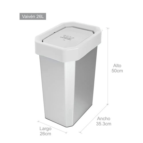 CANECA-PAPELERA ESTRABINS VAIVEN 26L BLANCO-RECICLABLE APROVECHABLE-IML METALIZADO