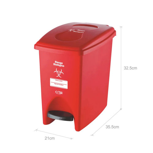 PAPELERA PEDAL 10L ROJO - RIESGO BIOLOGICO V3