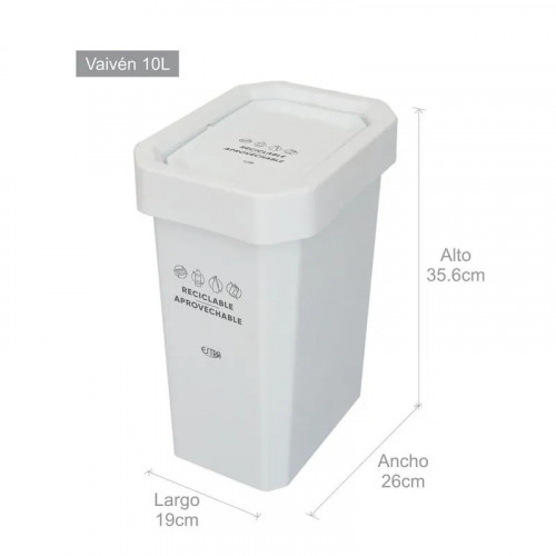CANECA-PAPELERA ESTRABINS VAIVEN 10L BLANCO-RECICLABLE APROVECHABLE