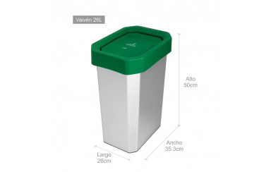 CANECA-PAPELERA ESTRABINS VAIVEN 26L VERDE-ORGANICO APROVECHABLE-IML METALIZADO