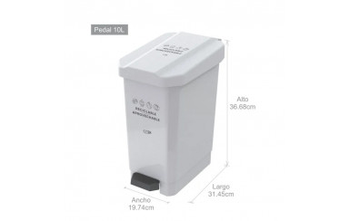 CANECA-PAPELERA ESTRABINS PEDAL 10L BLANCO-RECICLABLE APROVECHABLE