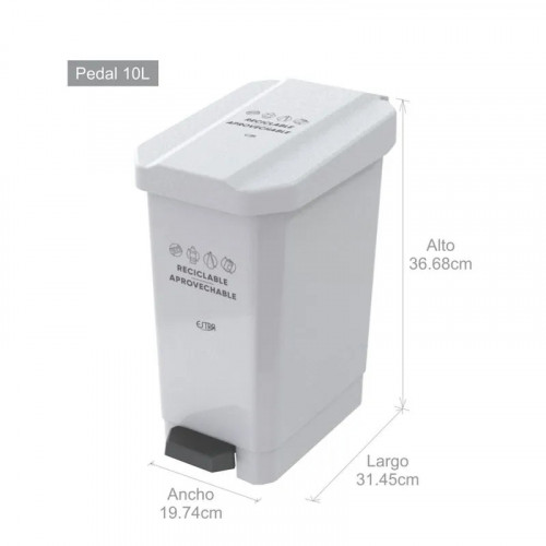CANECA-PAPELERA ESTRABINS PEDAL 10L BLANCO-RECICLABLE APROVECHABLE