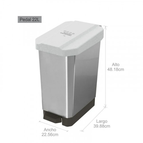 CANECA-PAPELERA ESTRABINS PEDAL 22L BLANCO-RECICLABLE APROVECHABLE-IML METALIZADO