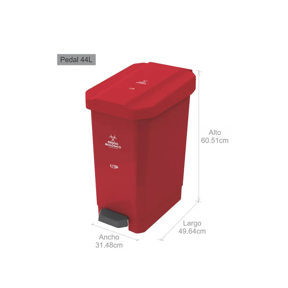 CANECA ESTRABINS PEDAL 44L ROJO - RIESGO BIOLOGICO