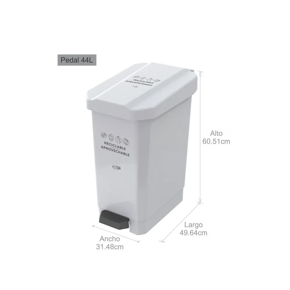 CANECA-PAPELERA ESTRABINS PEDAL 44L BLANCO-RECICLABLE APROVECHABLE