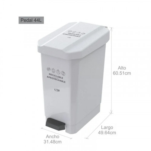 CANECA-PAPELERA ESTRABINS PEDAL 44L BLANCO-RECICLABLE APROVECHABLE