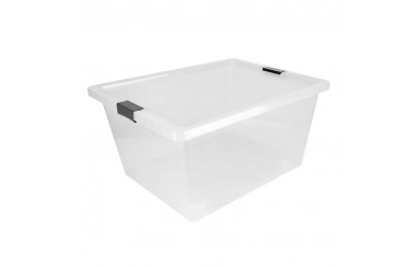 CAJA ORGANIZADORA CON BROCHES Y RUEDAS 55L NATURAL - GRIS