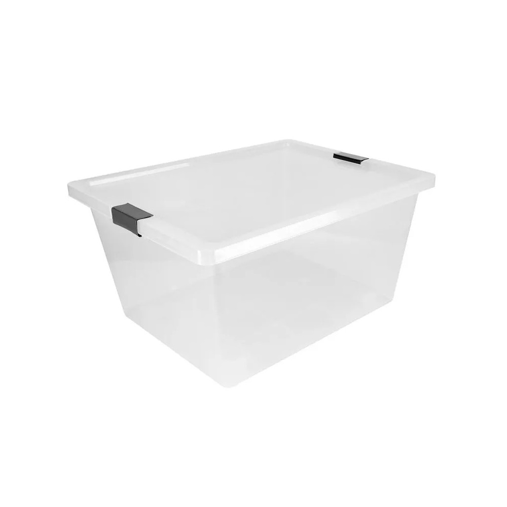 CAJA ORGANIZADORA CON BROCHES Y RUEDAS 55L NATURAL - GRIS