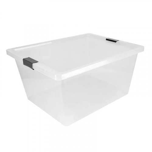 CAJA ORGANIZADORA CON BROCHES Y RUEDAS 55L NATURAL - GRIS