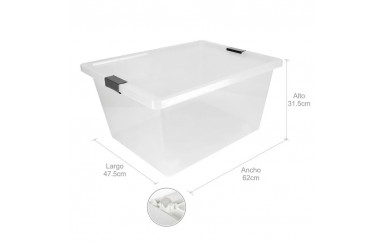 CAJA ORGANIZADORA CON BROCHES Y RUEDAS 55L NATURAL - GRIS