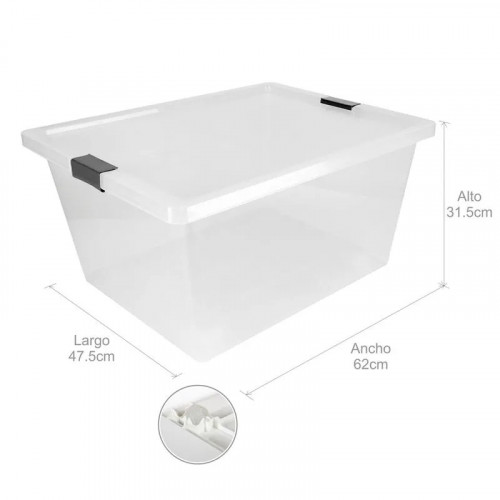 CAJA ORGANIZADORA CON BROCHES Y RUEDAS 55L NATURAL - GRIS