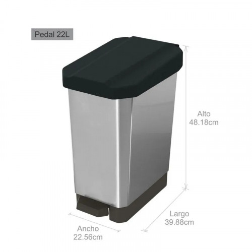 CANECA-PAPELERA ESTRABINS PEDAL 22L NEGRO-IML METALIZADO