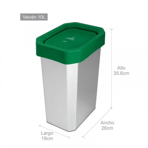 CANECA-PAPELERA ESTRABINS VAIVEN 10L VERDE-ORGANICO APROVECHABLE-IML METALIZADO