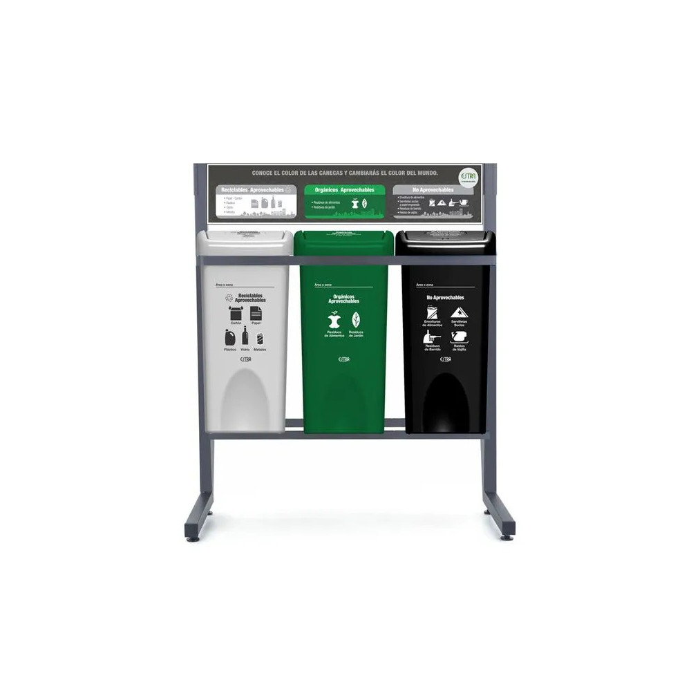 PUNTO ECOLOGICO 3 PUESTOS 35L RECICLABLE APROVECHABLE-ORGANICO APROVECHABLE-NO APROVECHABLE