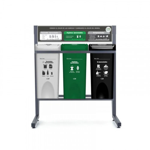 PUNTO ECOLOGICO 3 PUESTOS 35L RECICLABLE APROVECHABLE-ORGANICO APROVECHABLE-NO APROVECHABLE