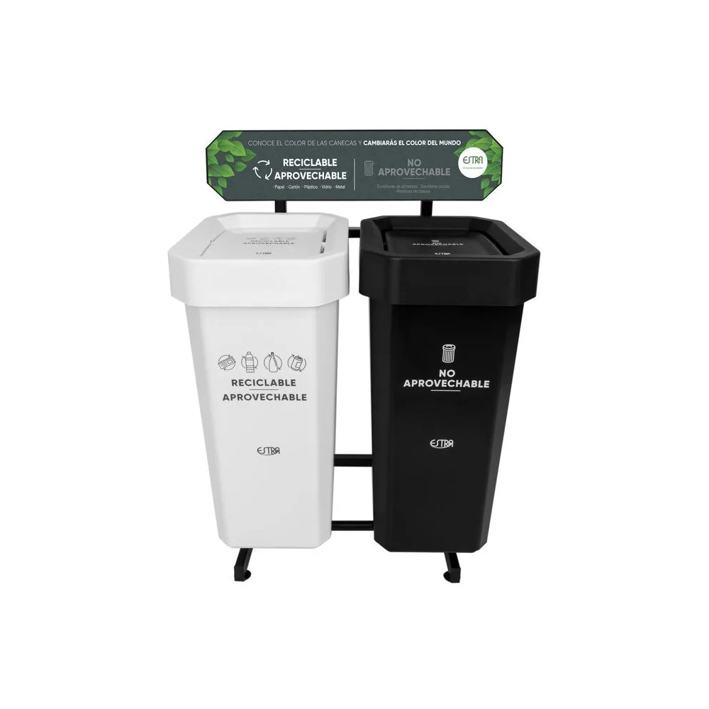 PUNTO ECOLOGICO ESTRABINS 2 PTOS CON BANNER 53L RECICLABLE APROVECHABLE-NO APROVECHABLE